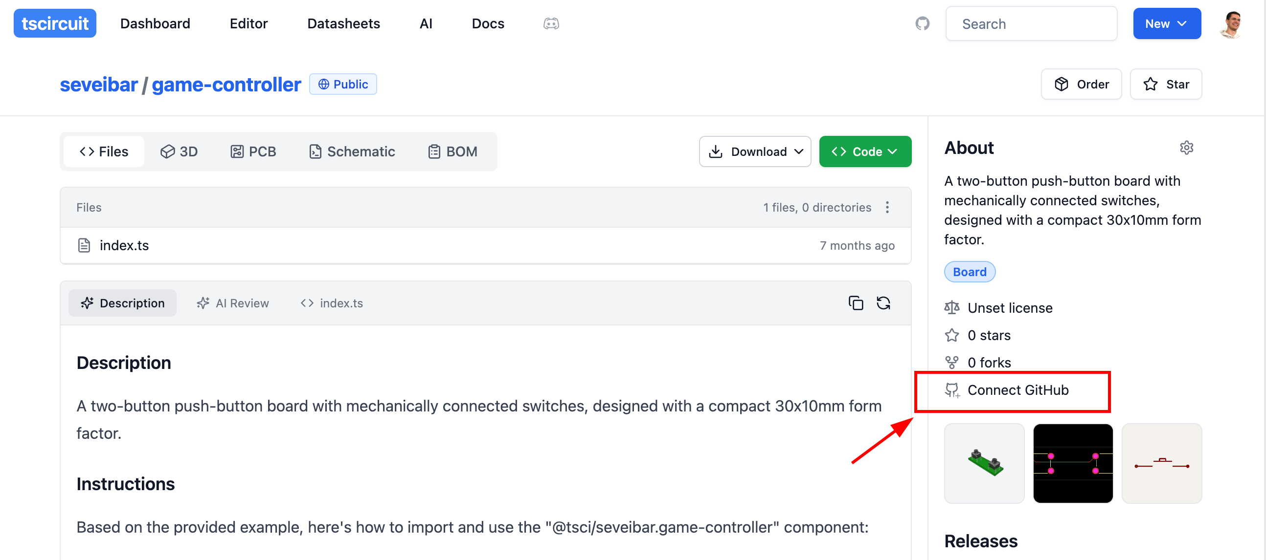 Connect to GitHub Button